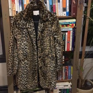 Faux fur leopard print coat